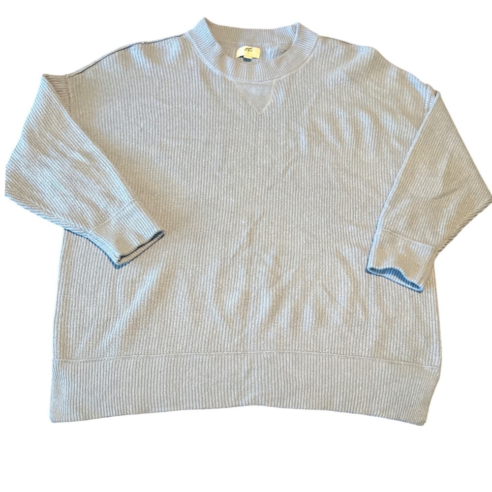 Aerie Womens Large Light Blue Ribbed Knit Crew Neck Oversized Pullover Sweater